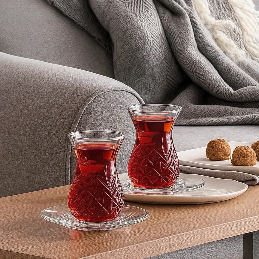 سيت استكان زجاجي 6 قطع من ماركة باشابهجة Pasabahce Glass Tea Set - Image 1